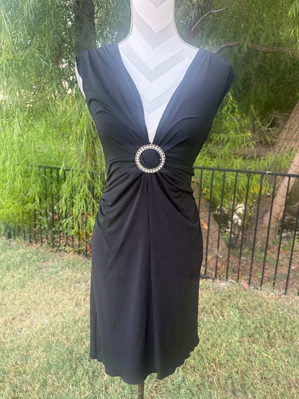 Candie's Medium Black V-Neck Sleeveless Dress with Rhinestone Accents
